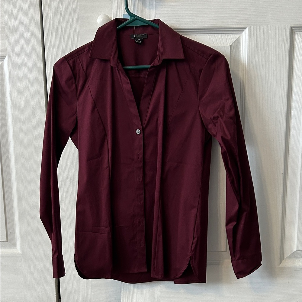 Ann Taylor Burgundy Collared Button Down